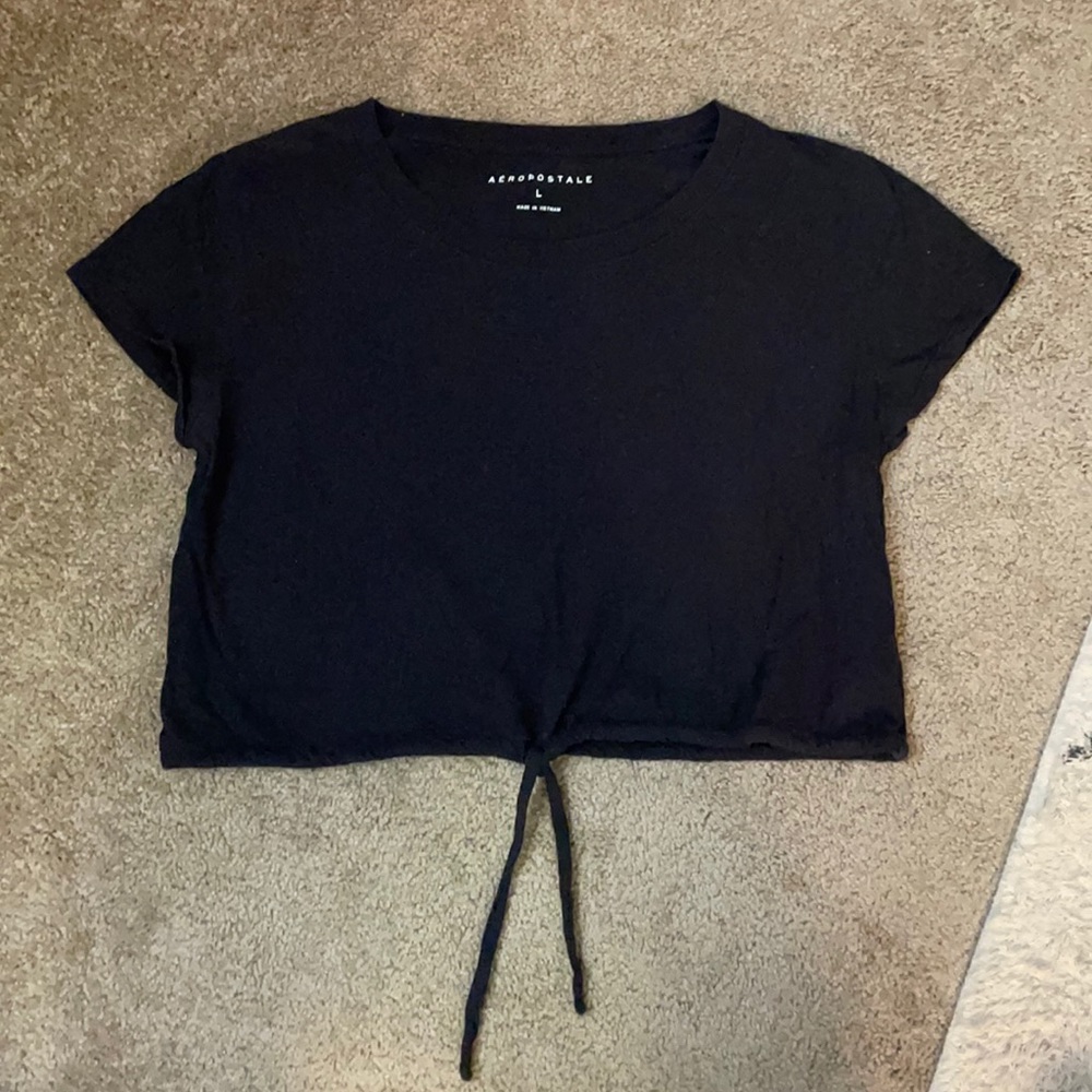 Aeropostale Black Tie Crop Tee, Size L